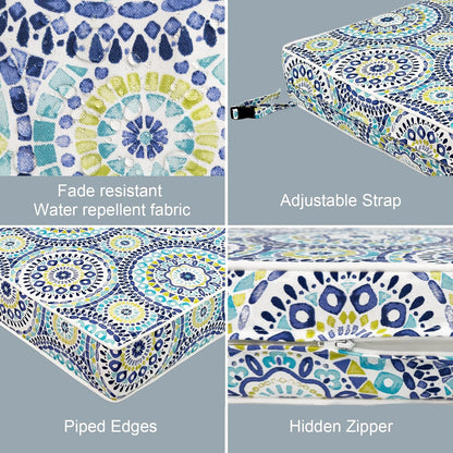 LVTXIII Patio Chair Cushions 22"x22"x3", Water-Repellent Outdoor Seat Cushions for Patio Furniture, Square Chair Pads with Ties for Home Garden Decoration, Set of 2, Delancey Lagoon