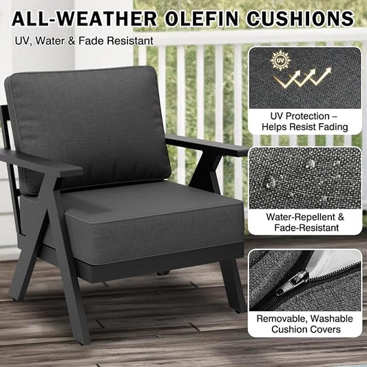 EAGLE PEAK Urban Slate 3 Piece Outdoor Bistro Set Modern Patio Chairs and Table, Outdoor Furniture Set for Balcony Porch Deck or Backyard, Black/Gray