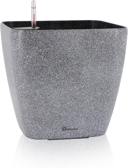 Dexceder 13x12 Self Watering Planter with Wheels Indoor Outdoor, Inner Mat Design, Thickened Large Floor Standing Flower Plant Pot with Water Level Indicator (Stone Matte)