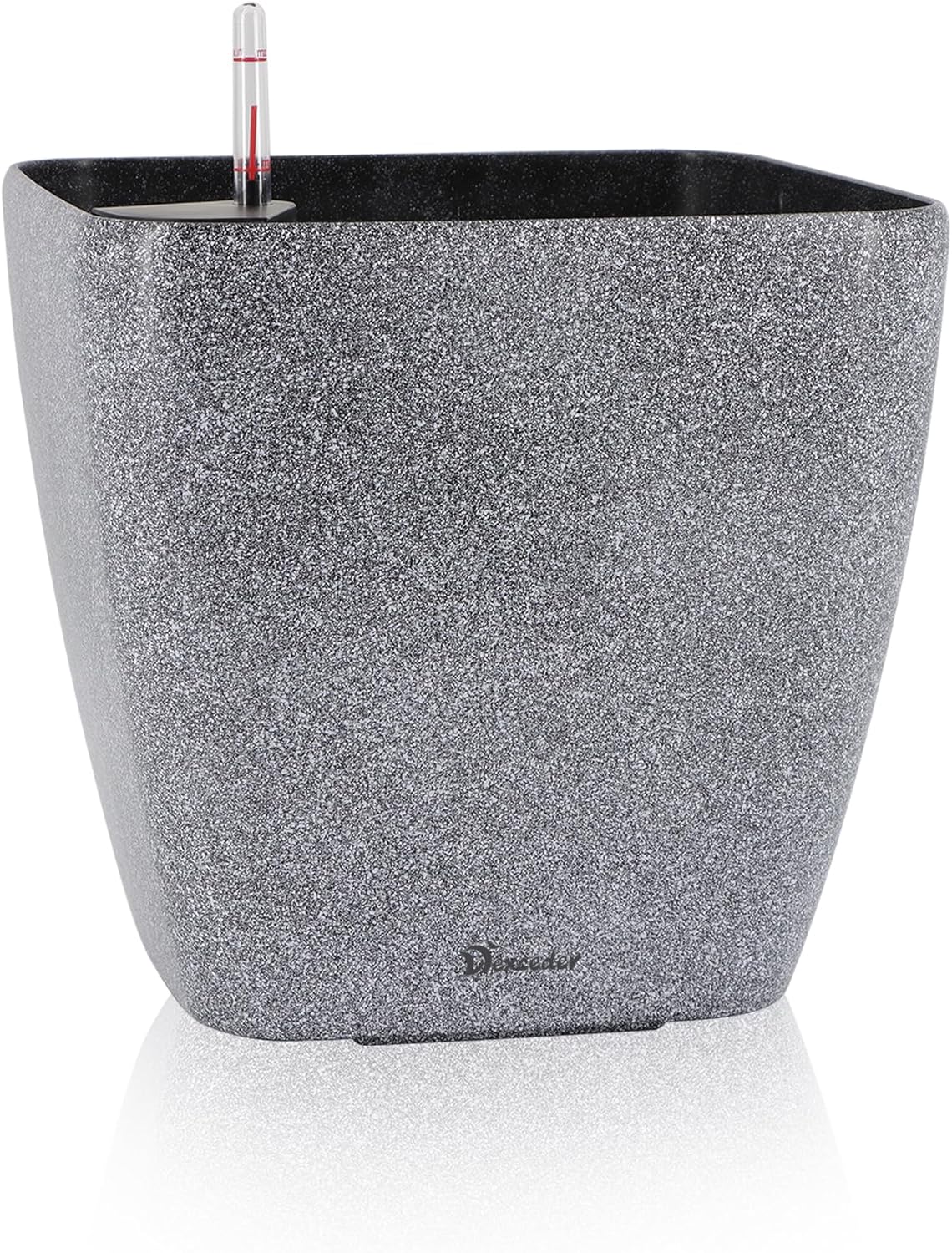 Dexceder 18x17 Self Watering Planter with Wheels Indoor Outdoor, Inner Mat Design, Thickened Large Floor Standing Flower Plant Pot with Water Level Indicator (Stone Matte)