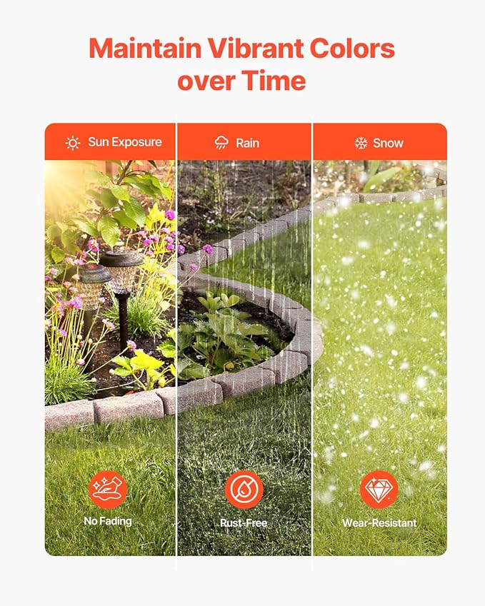 VEVOR Faux Stone Landscape Edging, No Dig Garden Edging Border, Flexible Blocks for Lawn Edging, Flower Beds, Driveway, Yards with 12 Spikes, 4 Pack 24 Bricks 16FT Kit, 46.5" Lx 3.7" W x 2.2" H, Brown