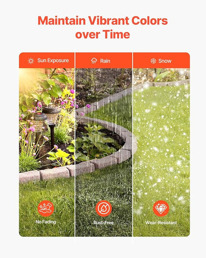 VEVOR Faux Stone Landscape Edging, No Dig Garden Edging Border, Flexible Blocks for Lawn Edging, Flower Beds, Driveway, Yards with 12 Spikes, 4 Pack 24 Bricks 16FT Kit, 46.5" Lx 3.7" W x 2.2" H, Brown