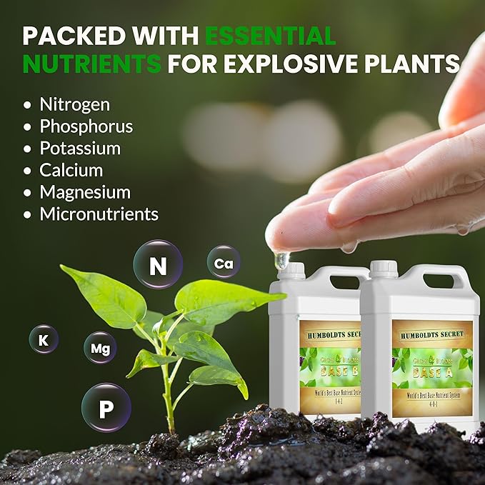 Humboldts Secret Base A & B Liquid Hydroponic Fertilizer | Complete Hydroponic Nutrients for Indoor and Outdoor Plants | Supports Healthy Vegetative Growth and Flowering Stage | 2.5 Gallon