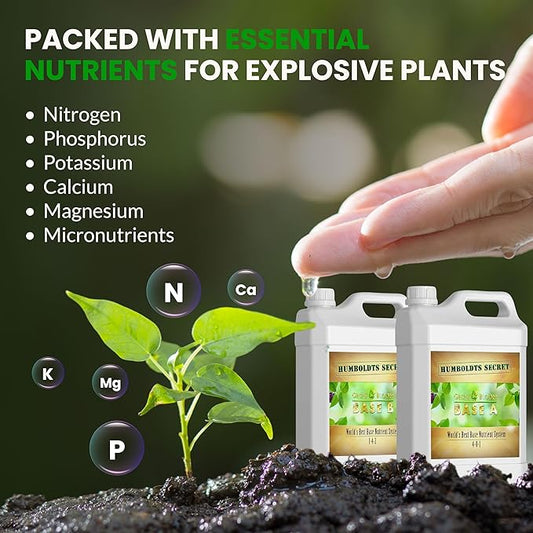 Humboldts Secret Base A & B Liquid Hydroponic Fertilizer | Complete Hydroponic Nutrients for Indoor and Outdoor Plants | Supports Healthy Vegetative Growth and Flowering Stage | 2.5 Gallon