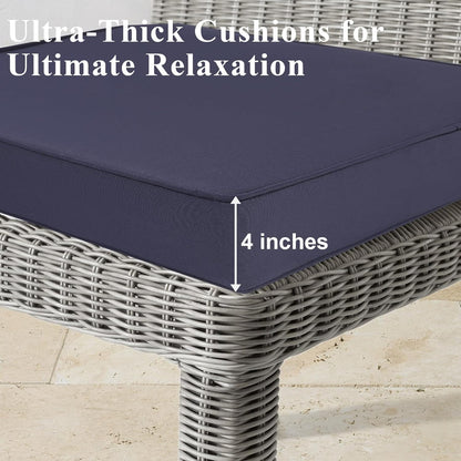 Outdoor Chair Cushions Set of 2 for Patio Furniture 19x19x4 Inch Waterproof Patio Chair Cushion 3 Year Color Fastness Square Elastic Foam Garden Sofa Couch Pads with Ties and Handle,Grey