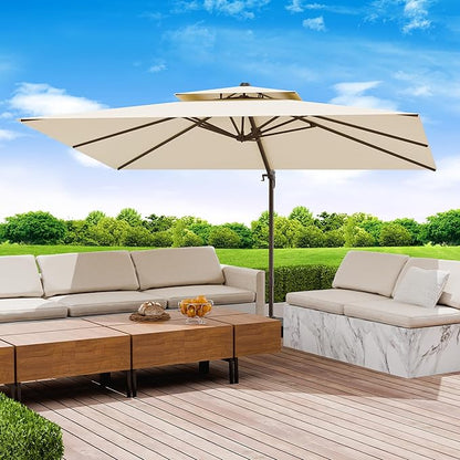 9x12 FT Patio Umbrella, Large Cantilever Rectangular Double Top Heavy Duty Offset Umbrellas with 360° Rotation, Outdoor shade for Garden Deck Pool, Beige