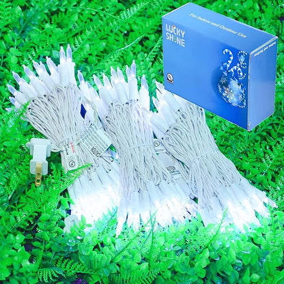 LUCKY SHINE 150 LED Cool White Christmas Lights, UL 50 FT White Wire Decorative Lighting String, for Indoor and Outdoor Party, Garden, Patio.
