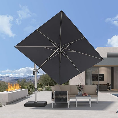 PURPLE LEAF 8' X 10' Left-right Tilting Patio Umbrella Outdoor Swivel Cantilever Umbrella Aluminum Offset Umbrella with Champagne Frame and 360-degree Rotation for Garden Deck Pool, Grey