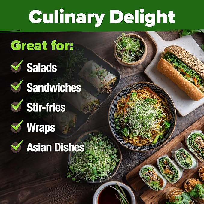 HOME GROWN Premium Sprouting Seeds Mix - Microgreens Seeds for Indoor Growing - Non-GMO Broccoli, Alfalfa, Radish, Clover Sprouts Seed - 16oz Resealable Pack for Healthy Salad & Juicing