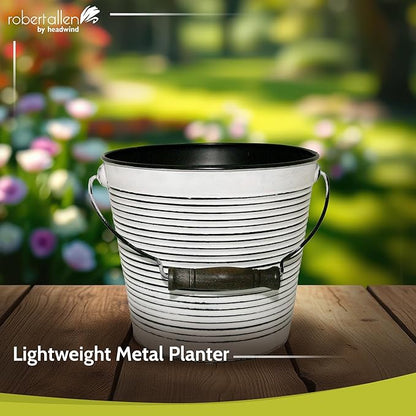 Headwind Vintage Collection Rustic White Ribbed Planters –Charcoal Flower Pots 10 Inch Indoor Plant Pots Bucket for Peace Lily, Pothos, & Lavender, Petunias, Basil Plant for Outdoor by Robert Allen