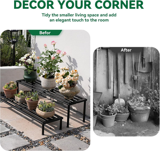 Metal Plant Stand, Rust-proof Aluminum Display Rack, Plants Display Stands Decoration Racks for Living Room Garden Balcony Patio (Black, 41.3Inch Tall)