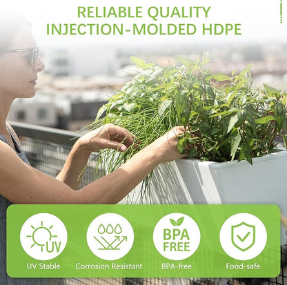 Glowpear Self Watering Railing Planter Box - 23.6", White - UV Stable, Scalable Plant Pot with Water Gauge, Indoor Outdoor for Vegetables, Flowers, Herbs, and Succulents