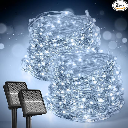 2-Pack Solar String Lights for Outside, 400 LED 144Ft Solar Fairy Lights for Outside Waterproof with 8 Modes, Solar Lights Outdoor for Patio Tree Christmas Party Wedding Decor(Cold White)