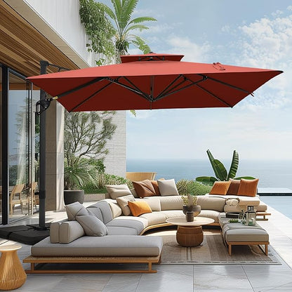 Sophia & William 12ft Cantilever Patio Umbrella with Base, Large Rectangular Umbrellas with 360-degree Rotation, Aluminum Pole for Garden Pool Backyard, Red