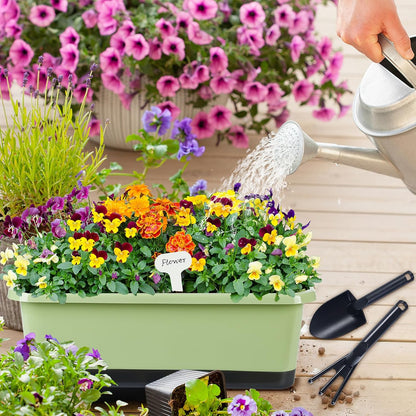 Window Box Planter 6 Pcs, 17 Inches Rectangle Flower Pots with Drainage Holes and Trays, Vegetable Planters for Windowsill Patio Garden Balcony Home Indoor Outdoor (Light Green, 18*10*6 inch)