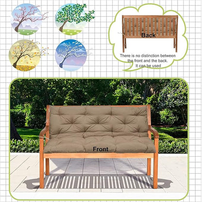 Swing Replacement Cushions with Backrest, 2 or 3 Seater Waterproof Non-Slip Overstuffed Swing Pad, Indoor/Outdoor Bench Cushion for Porch Chair Swing Garden Furniture(Khaki 40 * 40 in)