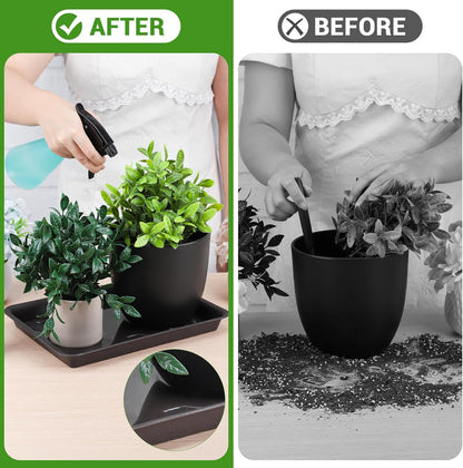 GREANER 8 Inch Humidity Tray, Black 6 PCS Plant Pot Drainage Tray, Indoor Plant Trays for Pots, Drip Trays for Potted Plants, Plastic Plant Trays for Pots, Seed Starter Growing Tray