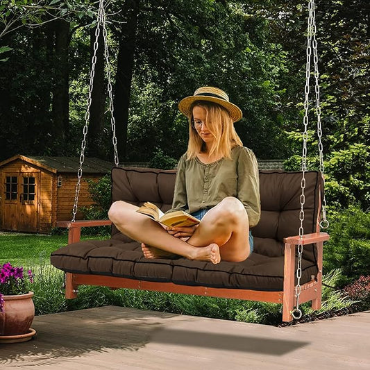 Swing Replacement Cushions with Backrest, 2 or 3 Seater Waterproof Non-Slip Overstuffed Swing Pad, Indoor/Outdoor Bench Cushion for Porch Chair Swing Garden Furniture (Brown, 40 * 70.8in)