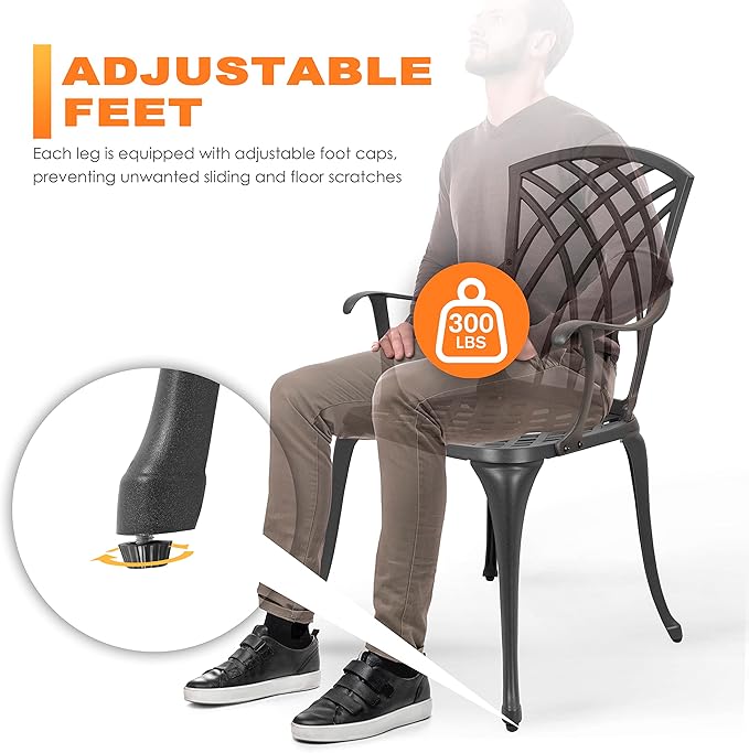 NUU GARDEN 3-Piece Patio Bistro Set, Cast Aluminum Table and 2 Chairs with Umbrella Hole, Outdoor Bistro Set for Patio or Backyard, Black