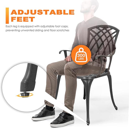 NUU GARDEN 3-Piece Patio Bistro Set, Cast Aluminum Table and 2 Chairs with Umbrella Hole, Outdoor Bistro Set for Patio or Backyard, Black