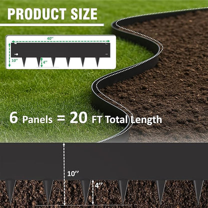 40"x10" Metal Landscape Edging, 6-Pack (20ft Total) – Rustproof Galvanized Steel Garden Border, Lawn & Flower Bed Edging, Decorative Hammer-in Outdoor Landscaping Border for Yard, Pathways & Driveways