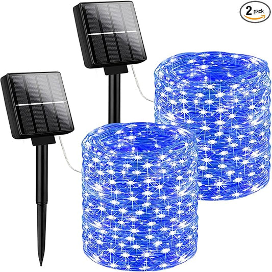 Brightever Outdoor Solar String Lights Waterproof, Solar Christmas Lights 2-Pack Total 80FT 200LED, Twinkle Fairy Lights for Outside with 8 Lighting Modes, for Yard, Party, Halloween (Blue)