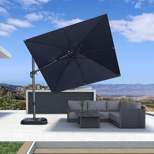 PURPLE LEAF 9' X 9' Left-right Tilt Patio Umbrella Outdoor Cantilever Swivel Square Umbrella with Tilt Aluminum Offset Umbrella with 360-degree Rotation for Garden Deck Pool Patio Navy Blue