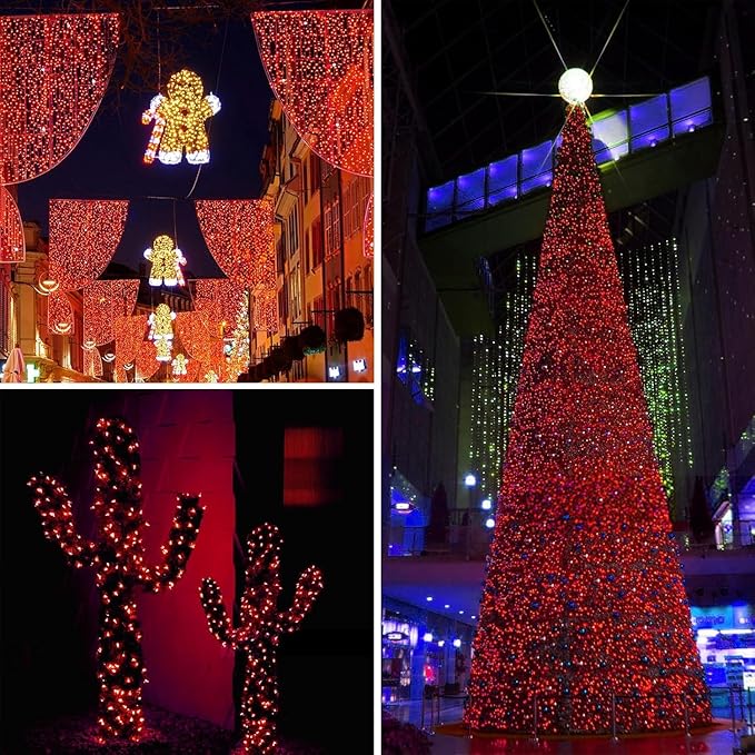 Solar Christmas String Lights Outdoor Waterproof 2PK 500LED 180FT Twinkle Lights, IP65 Waterproof Solar Powered LED Fairy Light with 8 Modes for Christmas Tree Wedding Garden Decoration, Red & White