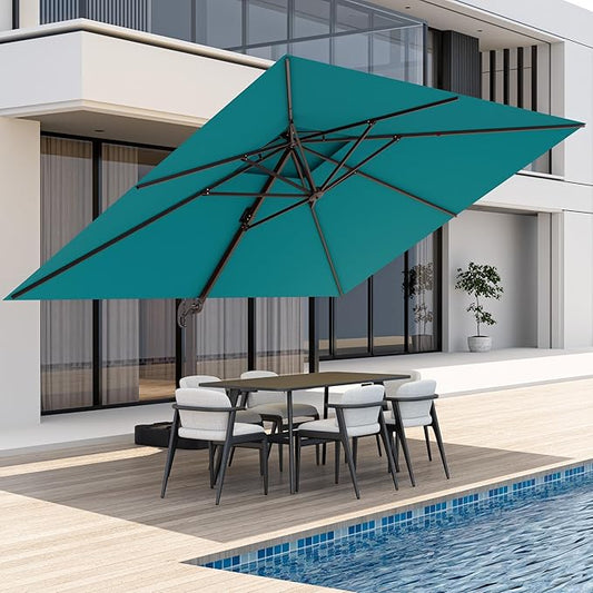 10x13 FT Patio Umbrella, Large Cantilever Rectangular Double Top Heavy Duty Offset Umbrellas with 360° Rotation, Outdoor shade for Garden Deck Pool Patio, Turquoise