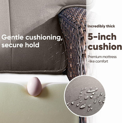 9-Piece Rotating Balcony Chair Set with 31-inch T-Shaped Wide backrest - Rattan Outdoor Rotating Balcony Chairs, Wide backrest Comfortable Outdoor Sliding Chair - Brown | Grey