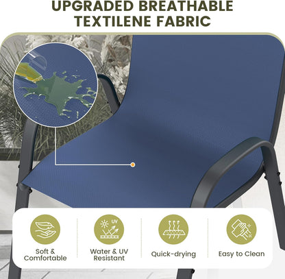 UDPATIO Patio Dining Set of 3, Outdoor Table and Chairs Set with Glass Table, 2 Stackable Patio Chairs with High Back, Outdoor Furniture Sets for Deck Garden Backyard Lawn Poolside (Blue)