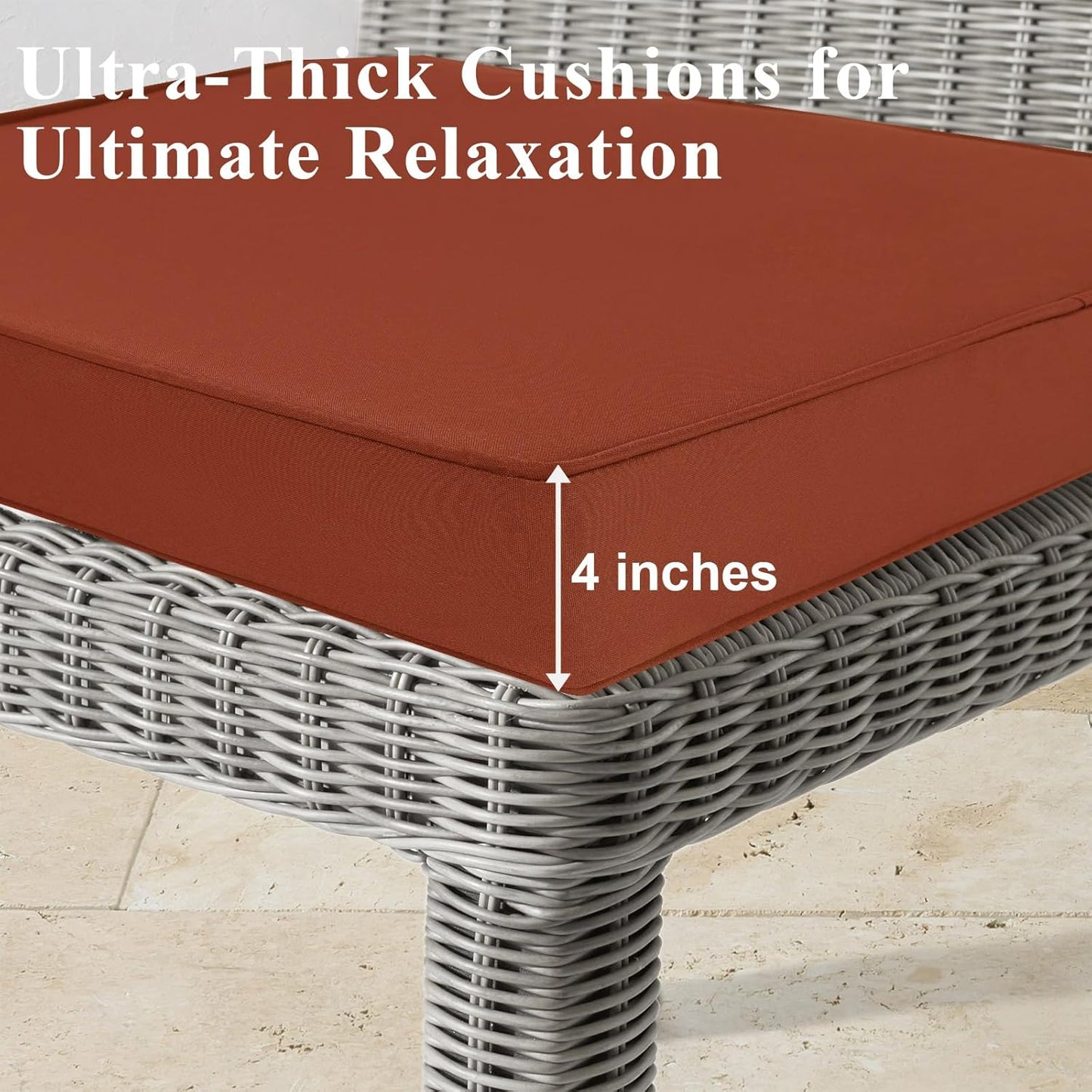 Outdoor Chair Cushions Set of 2 for Patio Furniture 22x22x4 Inch Waterproof Patio Chair Cushion 3 Year Color Fastness Square Elastic Foam Garden Sofa Couch Pads with Ties and Handle,Spice