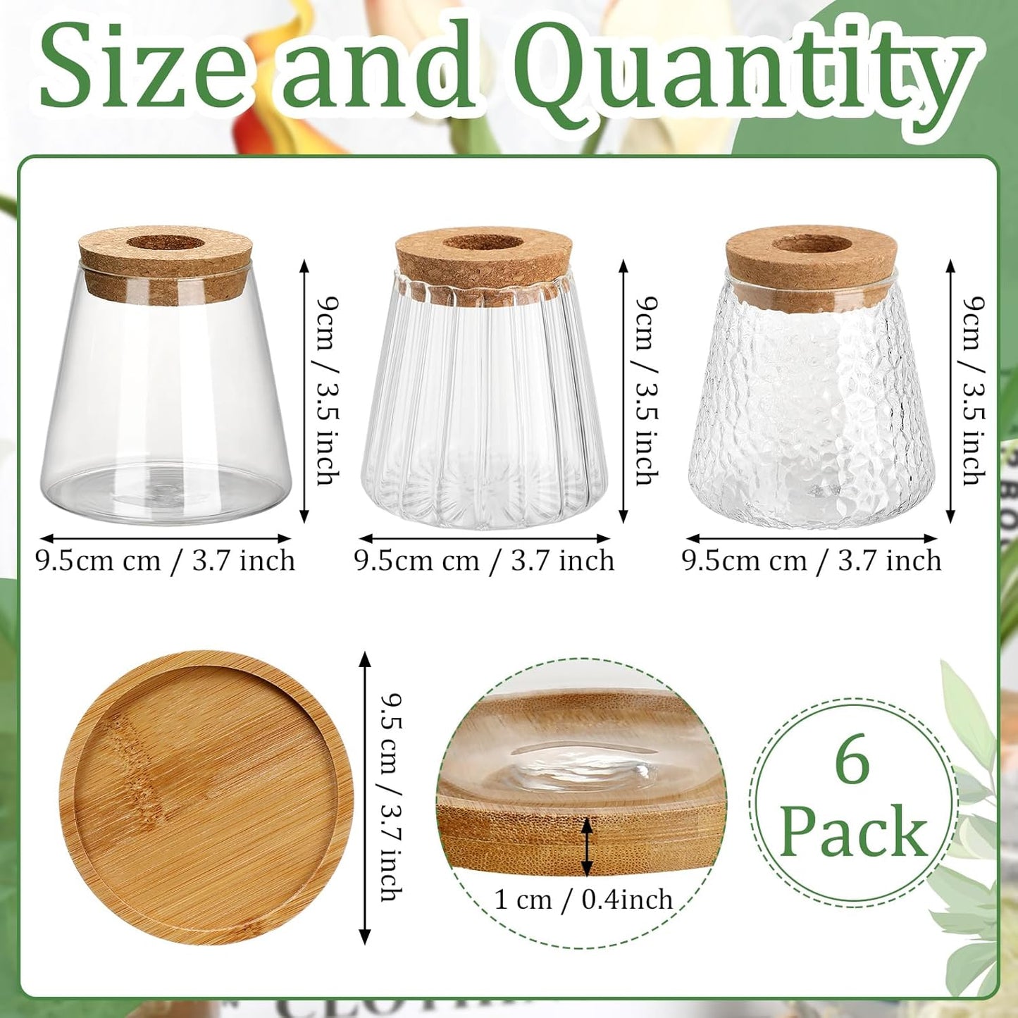 6 Pcs Plants Propagation Station Separated Desktop Plant Terrarium with Wood Lid and Stand, 3 Sizes Glass Planter Propagated Jars Propagation Vases for Indoor Home (Cute Style)
