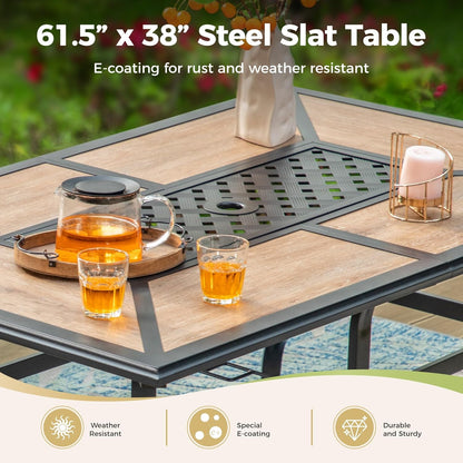 Outdoor Patio Dining Table for 6, 61" x 38" Rectangular Metal Patio Dining Table with Umbrella Hole for Garden, Backyard and Porch