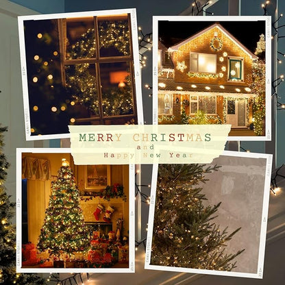 Upgrade 4Pack 400LED Solar String Lights for Outside, 132FT Solar Christmas String Lights Outdoor with 8 Modes, IP65 Waterproof Outdoor Twinkle Light, Garden Xmas Tree Christmas Decoration, Warm White