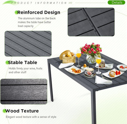 AECOJOY 60" Outdoor Dining Table, Aluminum Patio Table with Wood-Plastic Composite Tabletop,6 Seater Dining Table for Backyard Garden