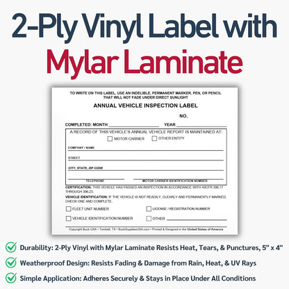 10 Pack 3-Ply Carbonless Annual Vehicle Inspection Report Forms with FMCSA 2-Ply Mylar Laminate Adhesive Vinyl Labels, DOT Inspection Forms and Stickers, Shrink-Wrapped, 8.5" x 11.75" - Made in USA
