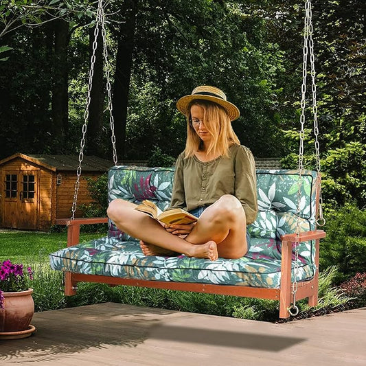 Swing Replacement Cushions with Backrest, 2 or 3 Seater Waterproof Non-Slip Overstuffed Swing Pad, Indoor/Outdoor Bench Cushion for Porch Chair Swing Garden Furniture (Flower color, 40 * 55 in)