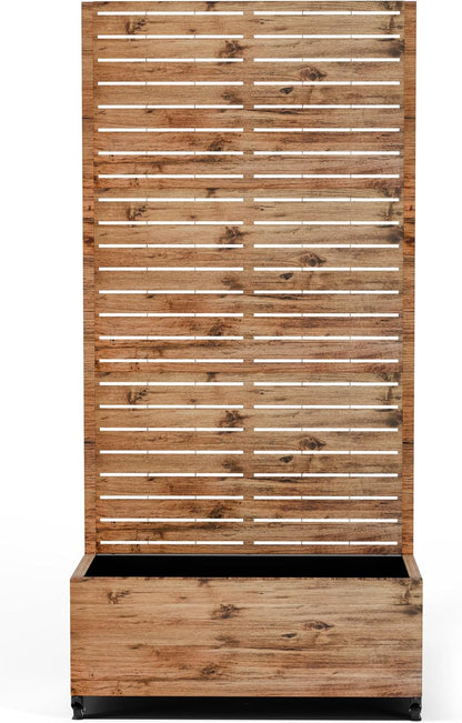 Raised Garden Bed with Trellis and Wheels,73"x35"x16" Metal Raised Garden Bed,Brown Wood Finish Metal Planter with Climbing Trellis for Vines & Vegetables