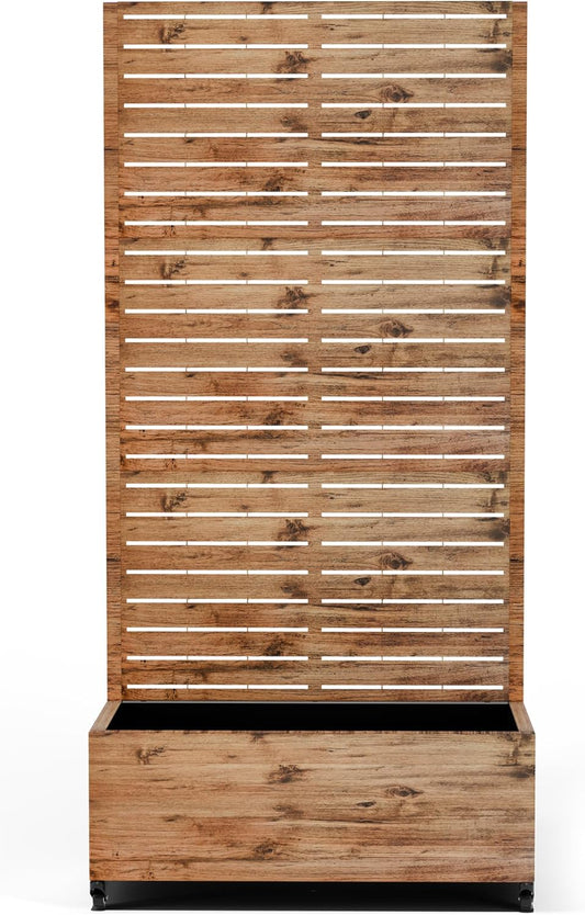 Raised Garden Bed with Trellis and Wheels,73"x35"x16" Metal Raised Garden Bed,Brown Wood Finish Metal Planter with Climbing Trellis for Vines & Vegetables