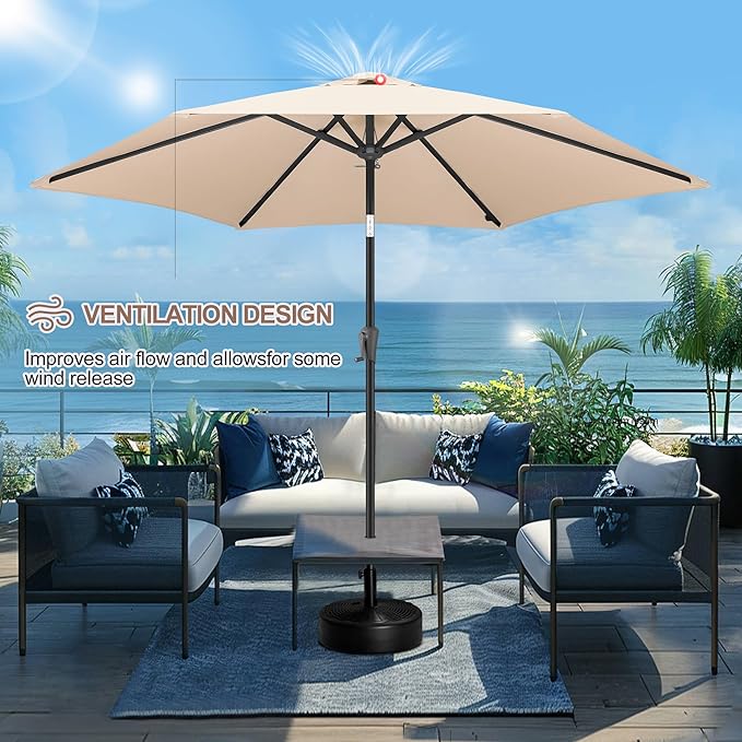 FLAME&SHADE 10ft Patio Umbrella - Outdoor Umbrella with 6 Sturdy Ribs, Push Button Tilt and Crank, UV Protection Table Market Umbrella for Pool, Porch，Garden, Deck, Backyard (Beige)