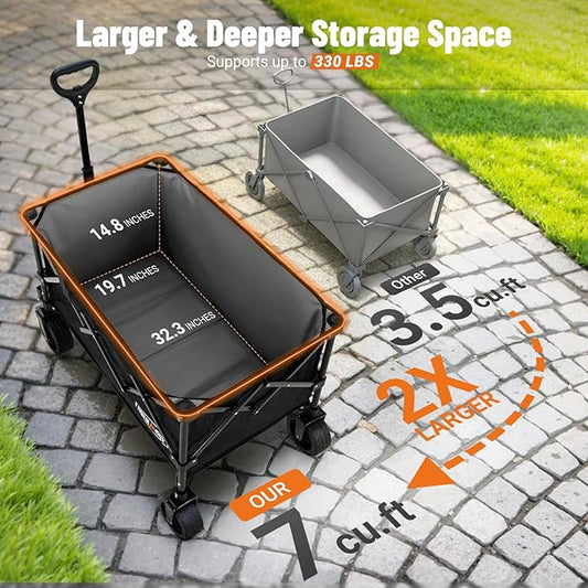 Overmont Ultra-Compact Collapsible Wagon Cart -200L Portable Folding Wagon with All-Terrain Wheels Utility for Beach, Grocery Shopping, Camping, and Gardening – 330lbs Load Capacity Black