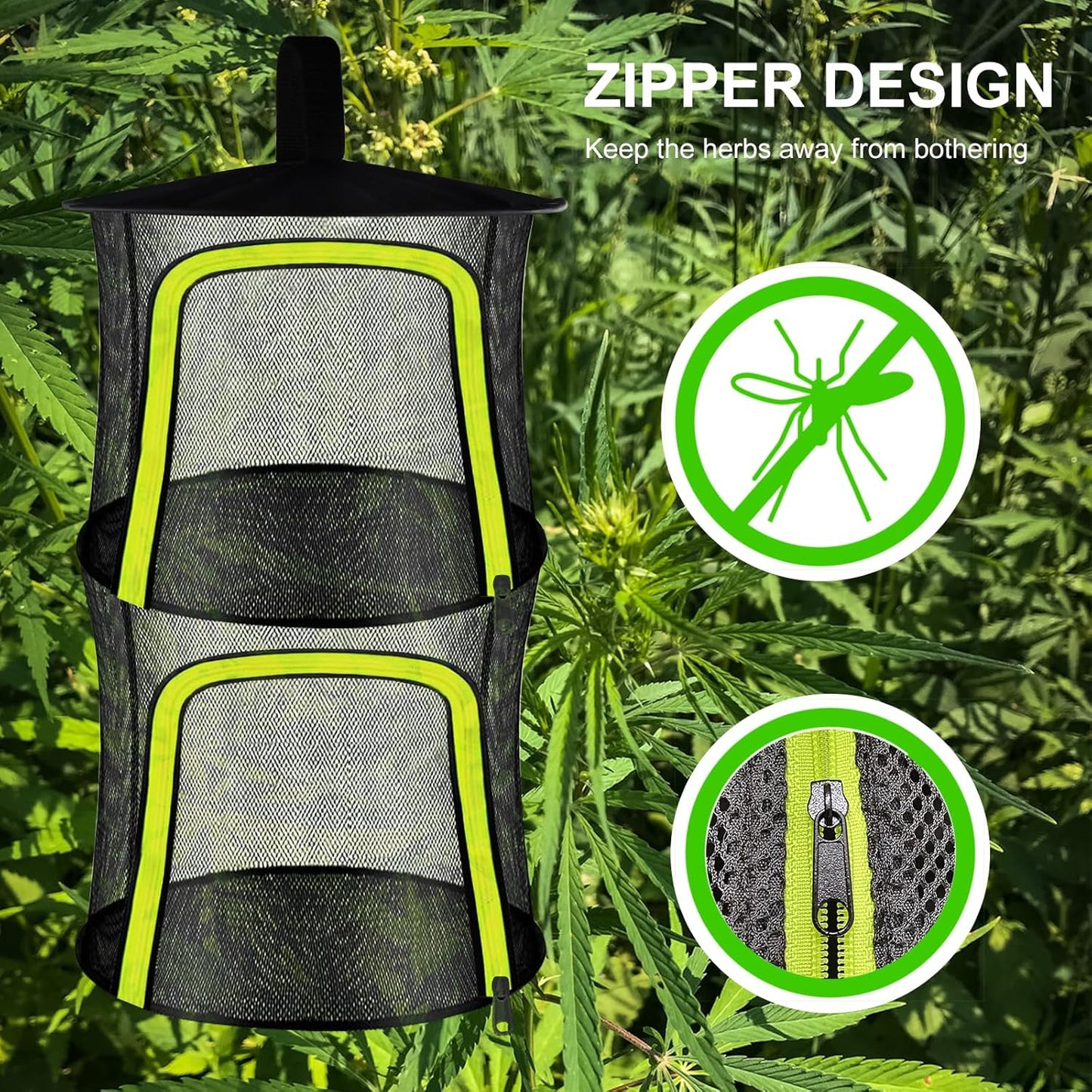 2 Layer Herb Drying Rack, Small Herb Drying Rack Hanging Mesh, Foldable Fish Drying Net with U-Shaped Zipper, Hooks, for Drying Herbs Plants, Flowers, Fruits, Food, Camping(2 Layers-11.81'')