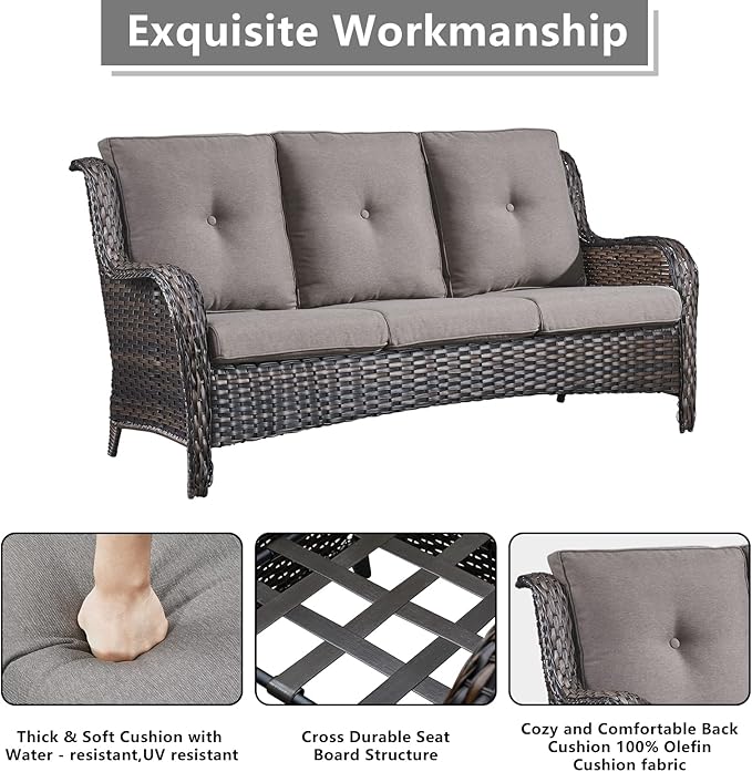 Rilyson Wicker Patio Furniture Set - 7 Piece Rattan Outdoor Sectional Conversation Sets with 1 Sofa,4 Armrest Chairs and 2 Ottomans for Porch Deck Garden(Brown/Grey)