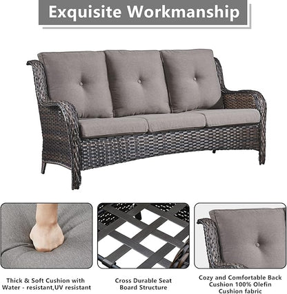 Rilyson Wicker Patio Furniture Set - 7 Piece Rattan Outdoor Sectional Conversation Sets with 1 Sofa,4 Armrest Chairs and 2 Ottomans for Porch Deck Garden(Brown/Grey)