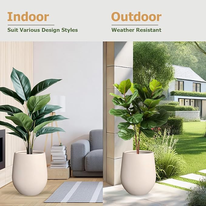 12.5" H x 11.4" D Corso Fiberstone Round Tapered Planter with Drainage Hole, Smooth Finishes, Weather Resistant for Indoor and Outdoor Use (Kilim Beige, 9" Pot Opening)