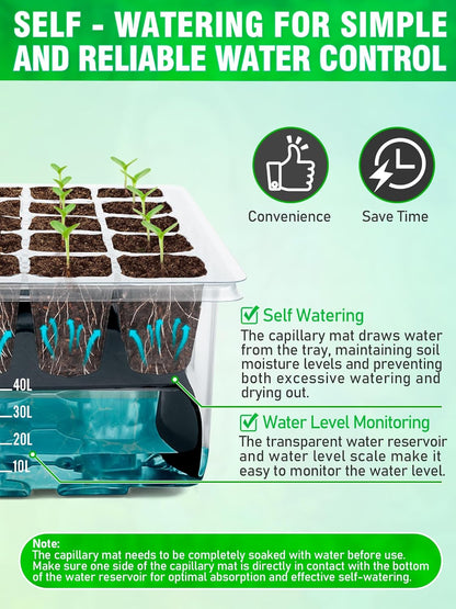 80-Cell Self-Watering Seed Starter Tray with Grow Light and Heat Mat, Plant Starter Trays Seed Starter Kit, Seed Starter Tray for Seed Starting, Plant Germination & Seedling Growing, 2 Pack