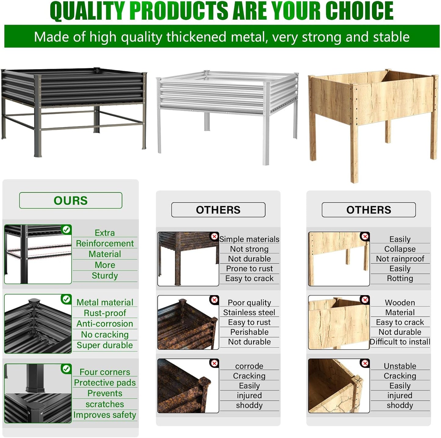 Raised Garden Bed with Legs, 48×48×32in Large Metal Elevated Raised Planter Box,1000lb Capacity with Drainage Holes for Vegetables Lawn Green Flowers, Fruits, Terrace