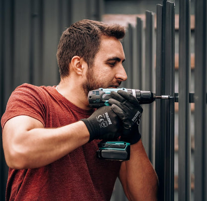 DULFINE Safety Work Gloves PU Coated for Men and Women-12 Pairs,Black Seamless Knit Glove with Two Fingers Touchscreen,Ideal for General Duty Work (Medium)