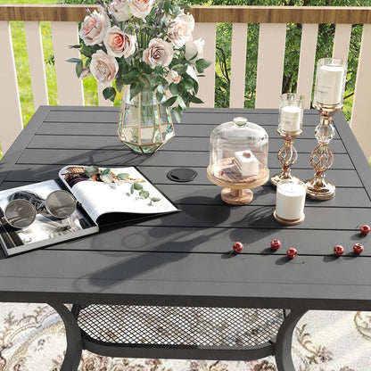 VICLLAX 5 Pieces Patio Dining Set, Outdoor Furniture Set Includes 37.8" Square Outdoor Table and 4 Stackable Patio Sling Chairs, Grey Tabletop and Grey Fabric